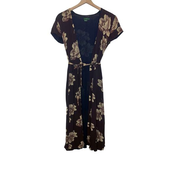 J. CREW VINTAGE Women's 6 Floral Wrap Maxi Dress Flutter Sleeve Brown 90s Y2K - Picture 1 of 14